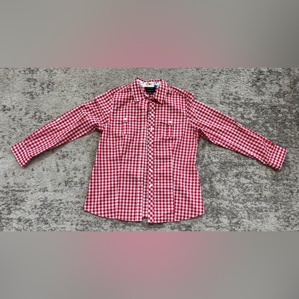 Foxcroft Red and White Gingham Button-Down Shirt